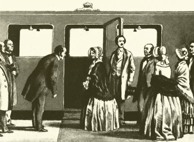 George Hudson, the Railway King, bowing to Queen Victoria and Prince Albert by English School